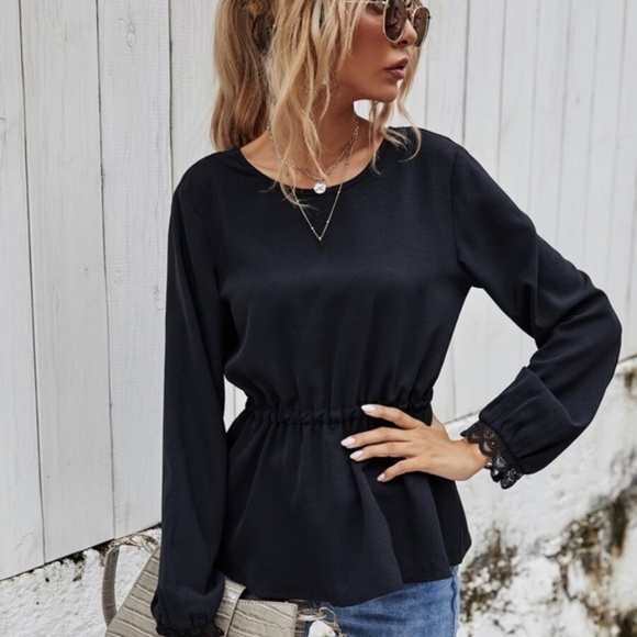 Open back babydoll long sleeve black blouse - Picture 5 of 6